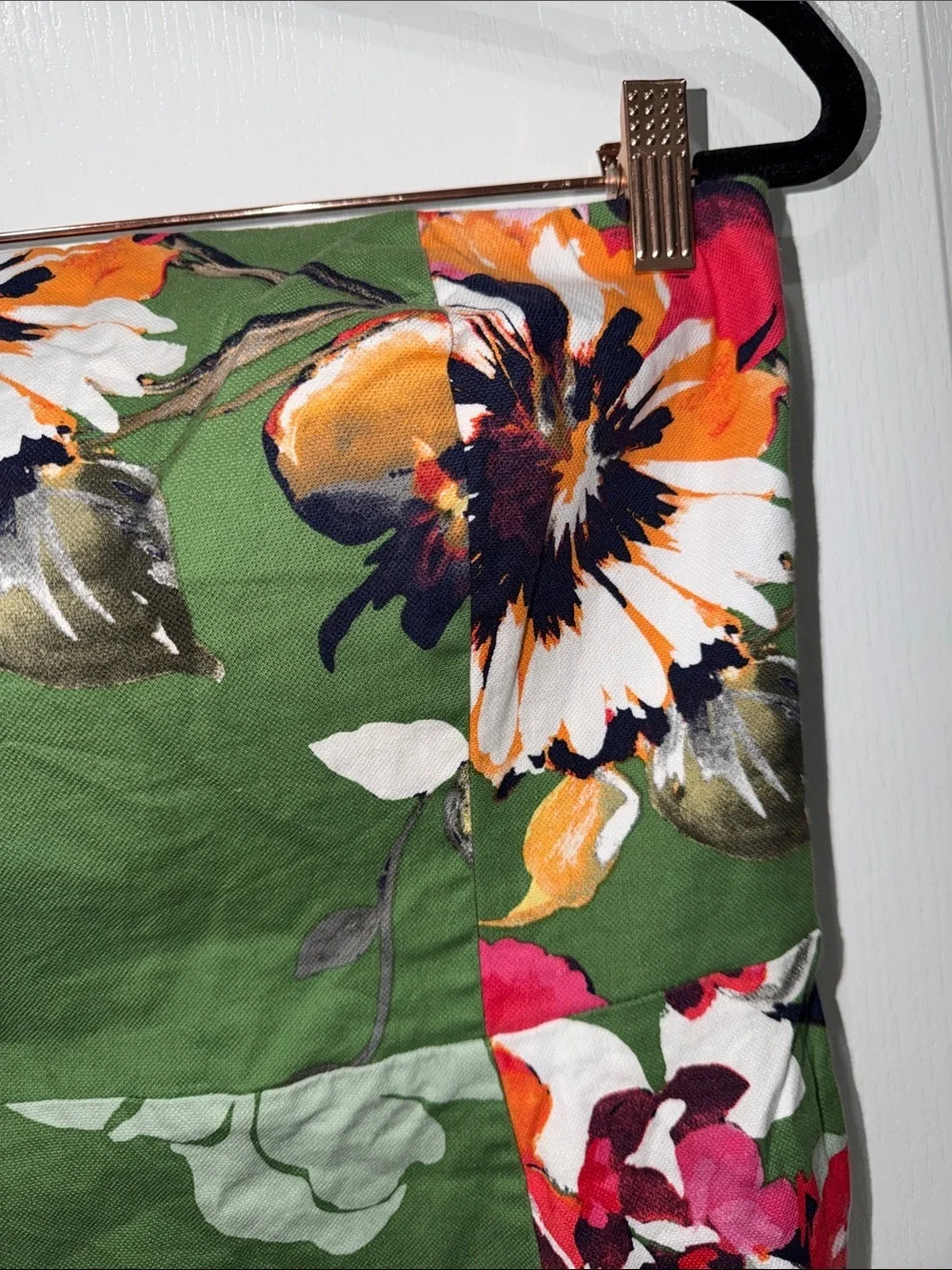 New York & Company Green Floral Midi strapless dress with slit size 6